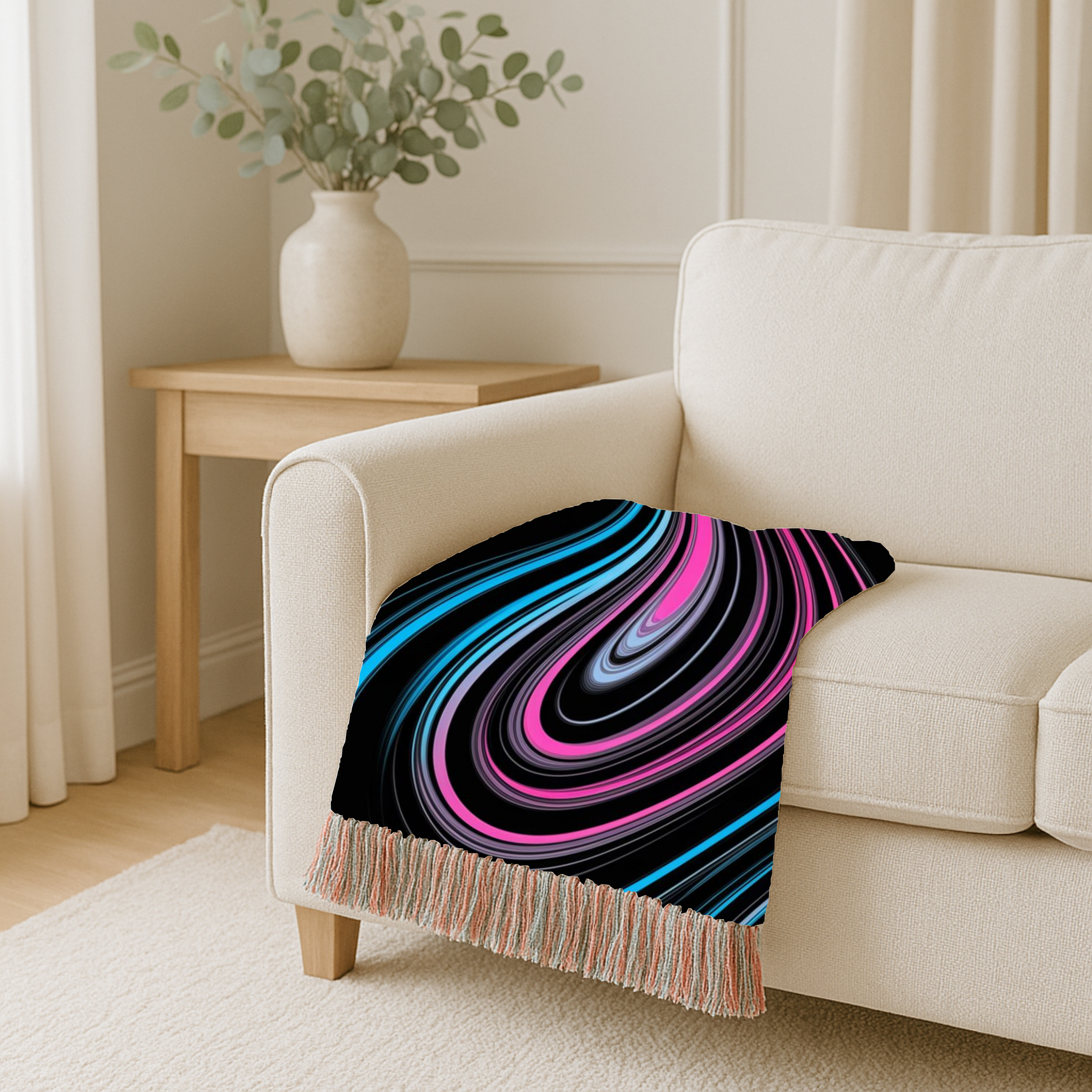 Neon Vortex Throw — 2000s Y2K Neon Flow Woven Blanket