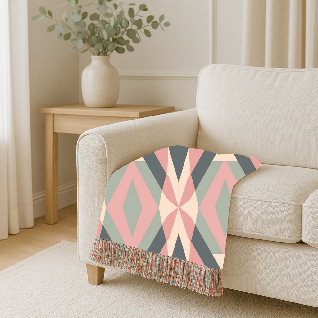 Diamond Lattice Throw — 1980s Pastel Elegance Woven Blanket