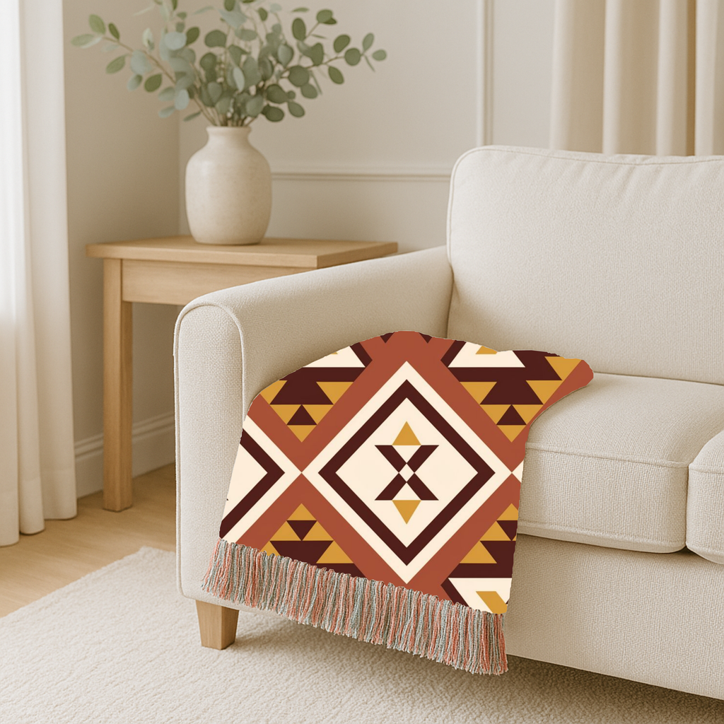 Canyon Weave Throw — 1970s Navajo Diamond Woven Blanket