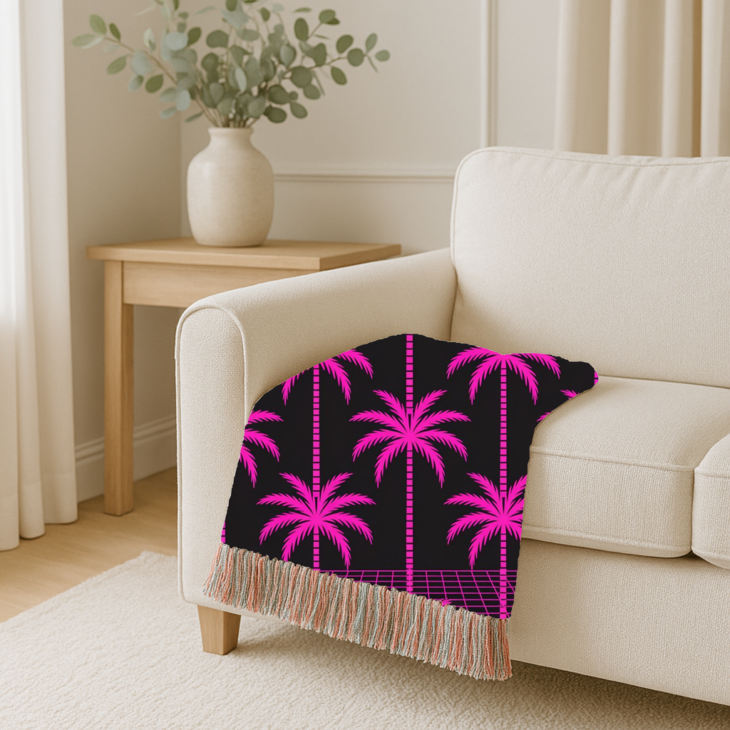 Neon Palm Throw — 1980s Tropical Night Woven Blanket