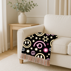 Happy Daze Throw — 1990s Smiley Face & Peace Woven Blanket