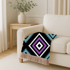 Neon Tribe Throw — 1990s Teal & Purple Geometric Woven Blanket