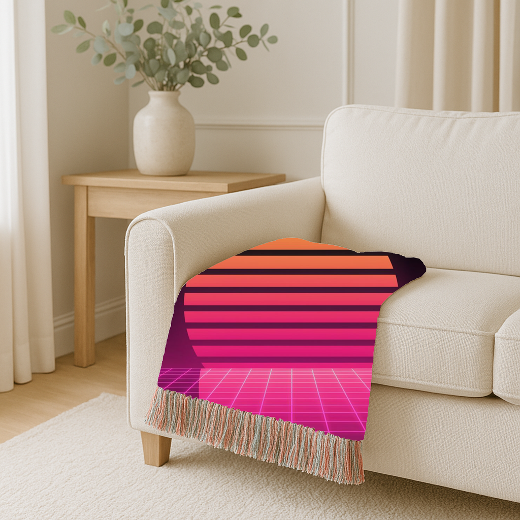 Retrowave Throw — 1980s Synthwave Sunset Woven Blanket