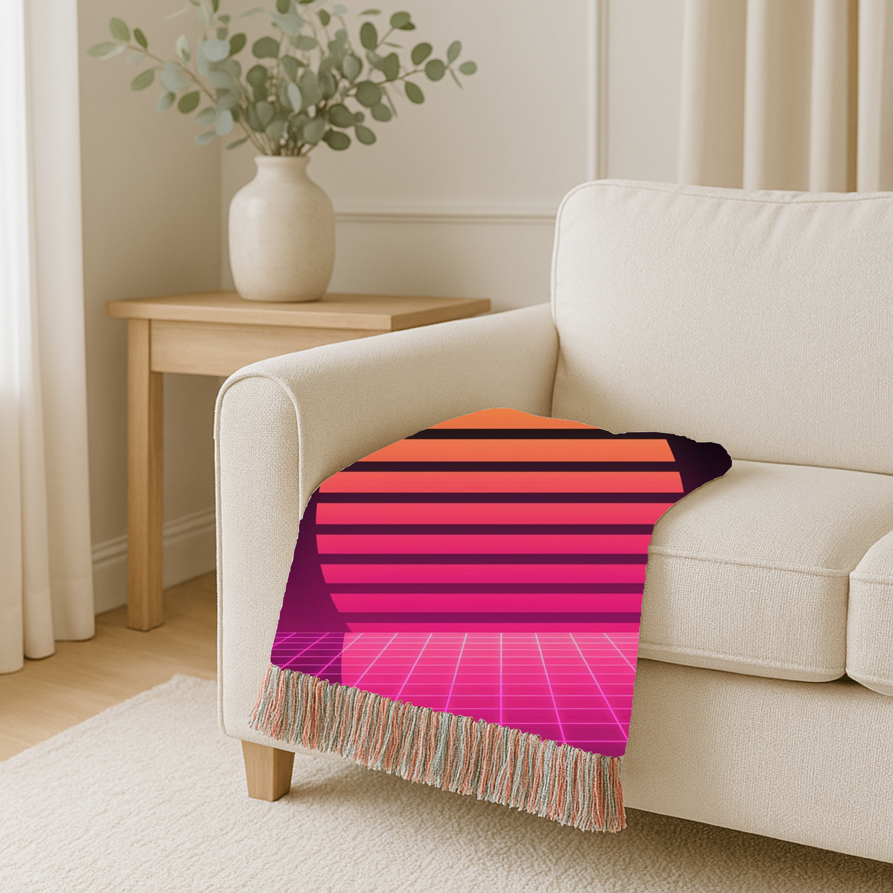 Retrowave Throw — 1980s Synthwave Sunset Woven Blanket