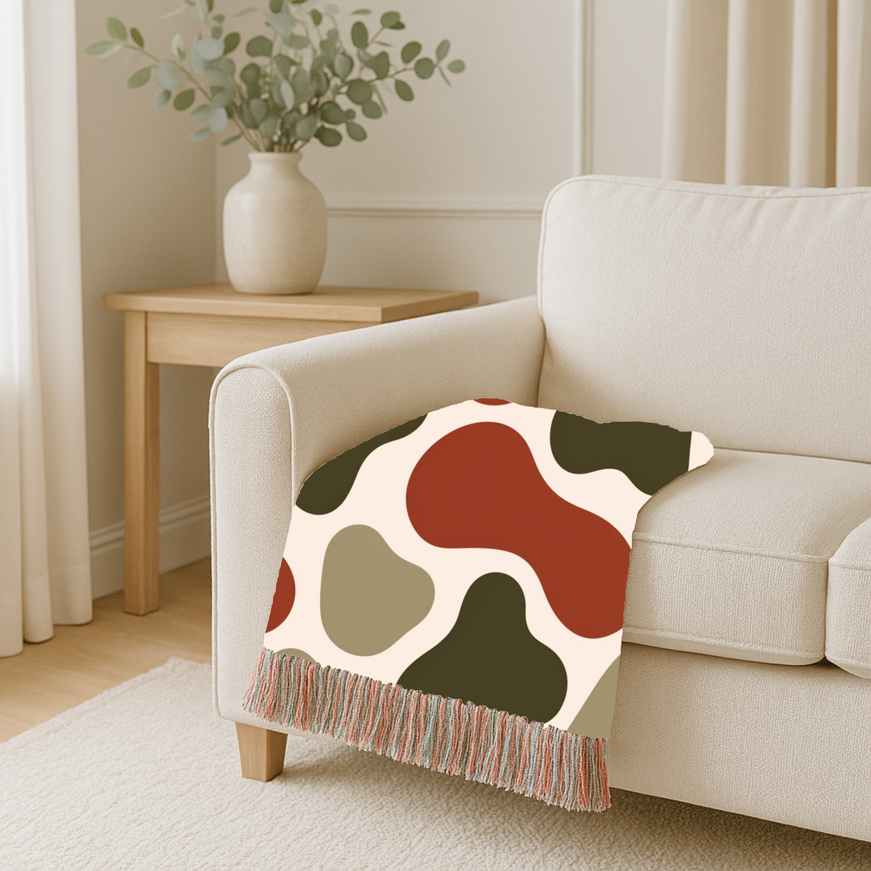 River Stone Throw — 1970s Abstract Organic Woven Blanket