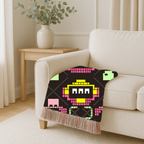 Pixel Robot Throw — 1980s Arcade Game Woven Blanket