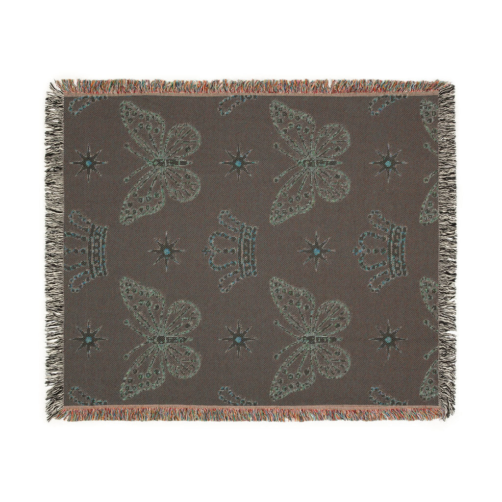 Crown & Wings Throw — 2000s Y2K Butterfly Crown Woven Blanket