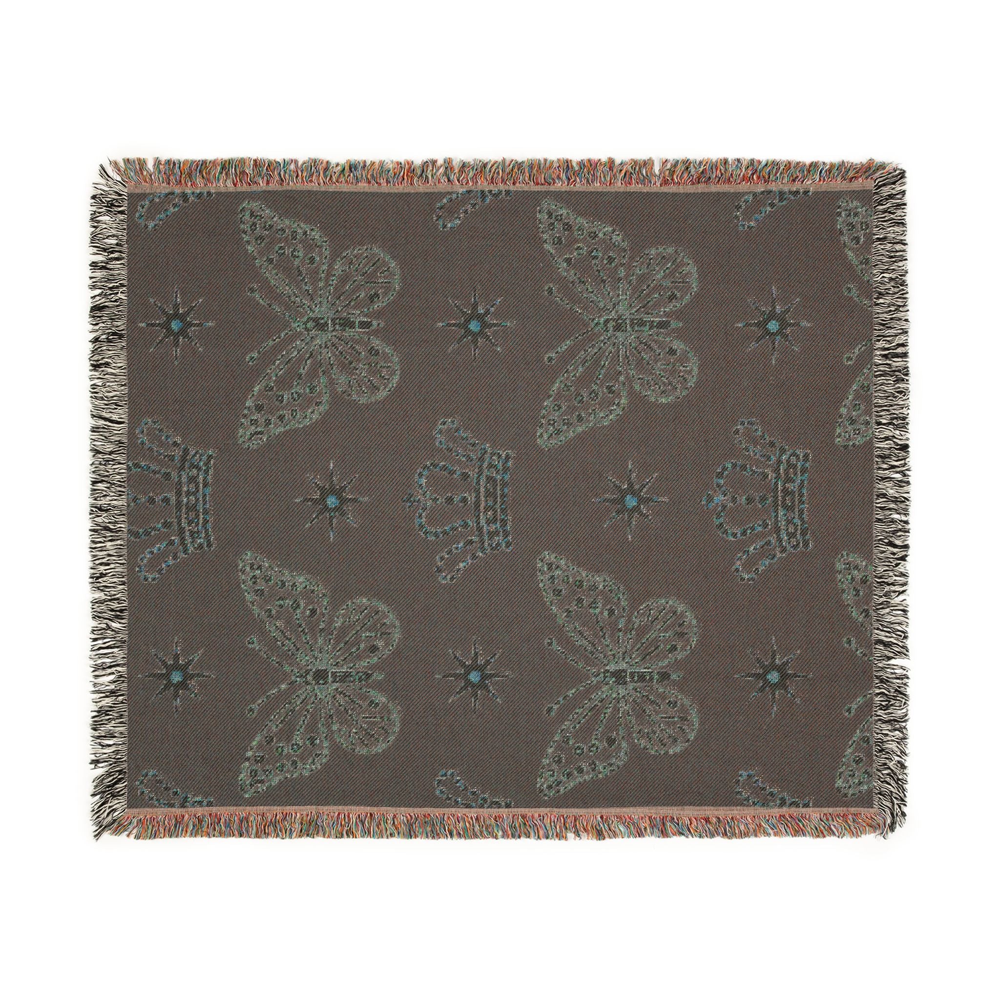 Crown & Wings Throw — 2000s Y2K Butterfly Crown Woven Blanket