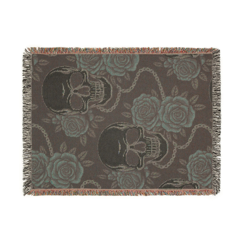 Skull & Roses Throw — 1990s Gothic Skull & Rose Woven Blanket