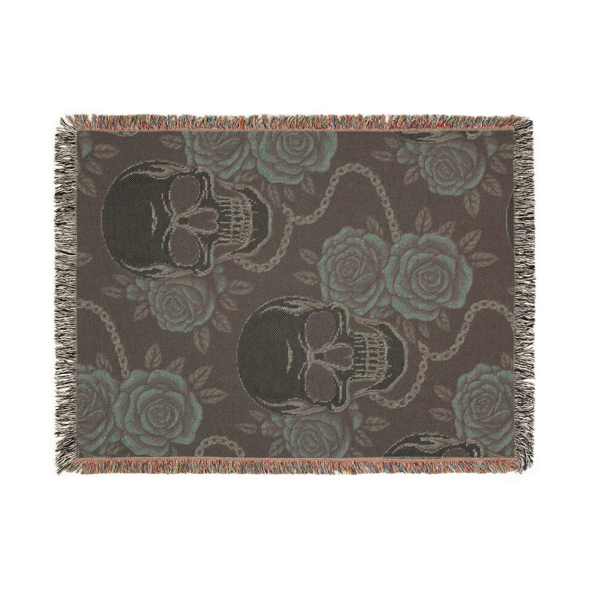 Skull & Roses Throw — 1990s Gothic Skull & Rose Woven Blanket