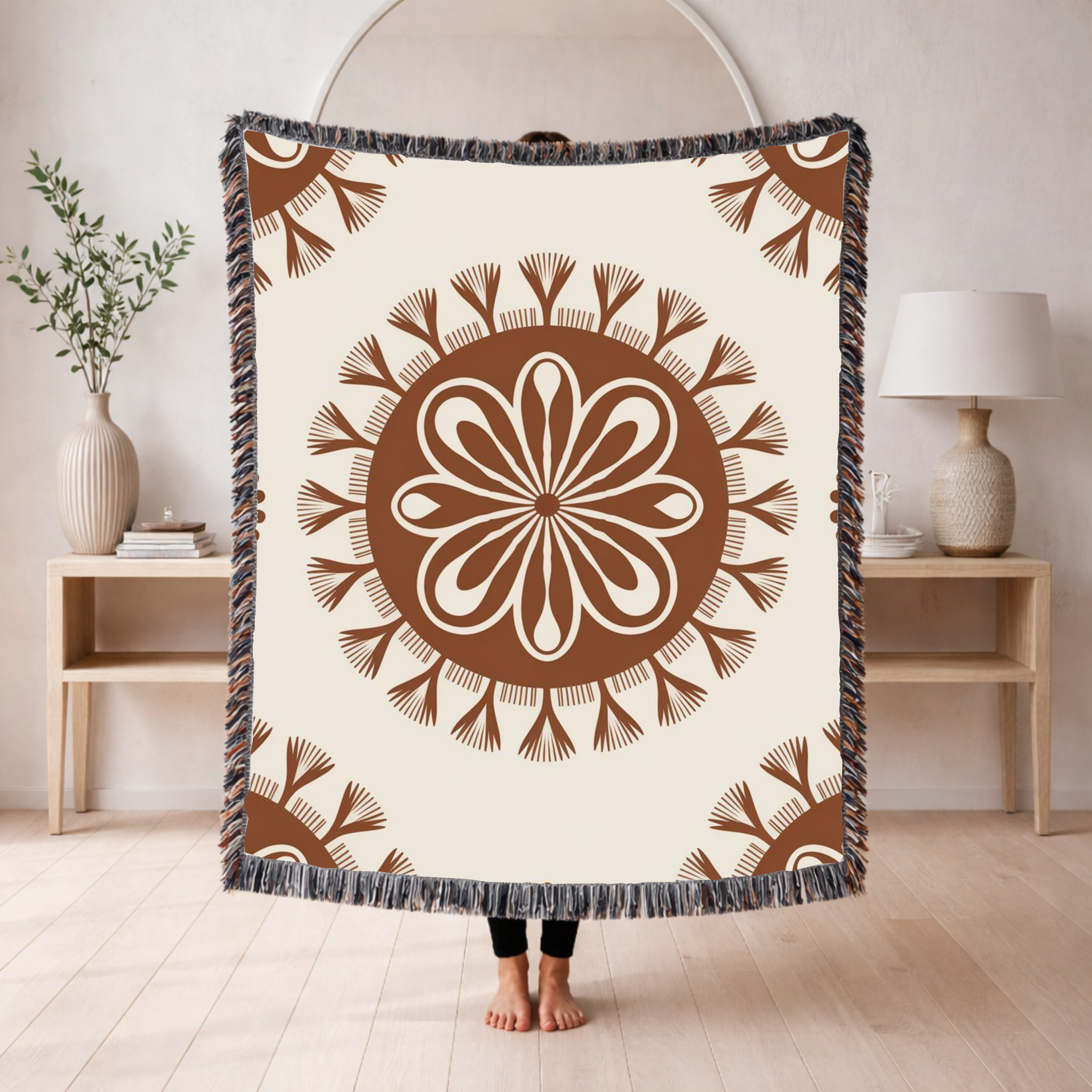 Spirit Medallion Throw — 1970s Ornate Circle Woven Blanket