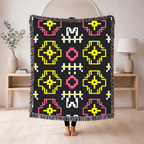 Pixel Bloom Throw — 1980s Arcade Neon Woven Blanket