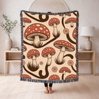 Forest Floor Throw — 1970s Woodland Mushroom Woven Blanket