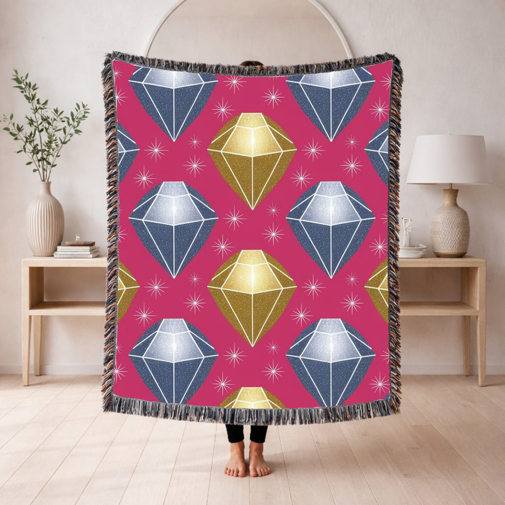 Diamond Glam Throw — 1980s Jewel Sparkle Woven Blanket