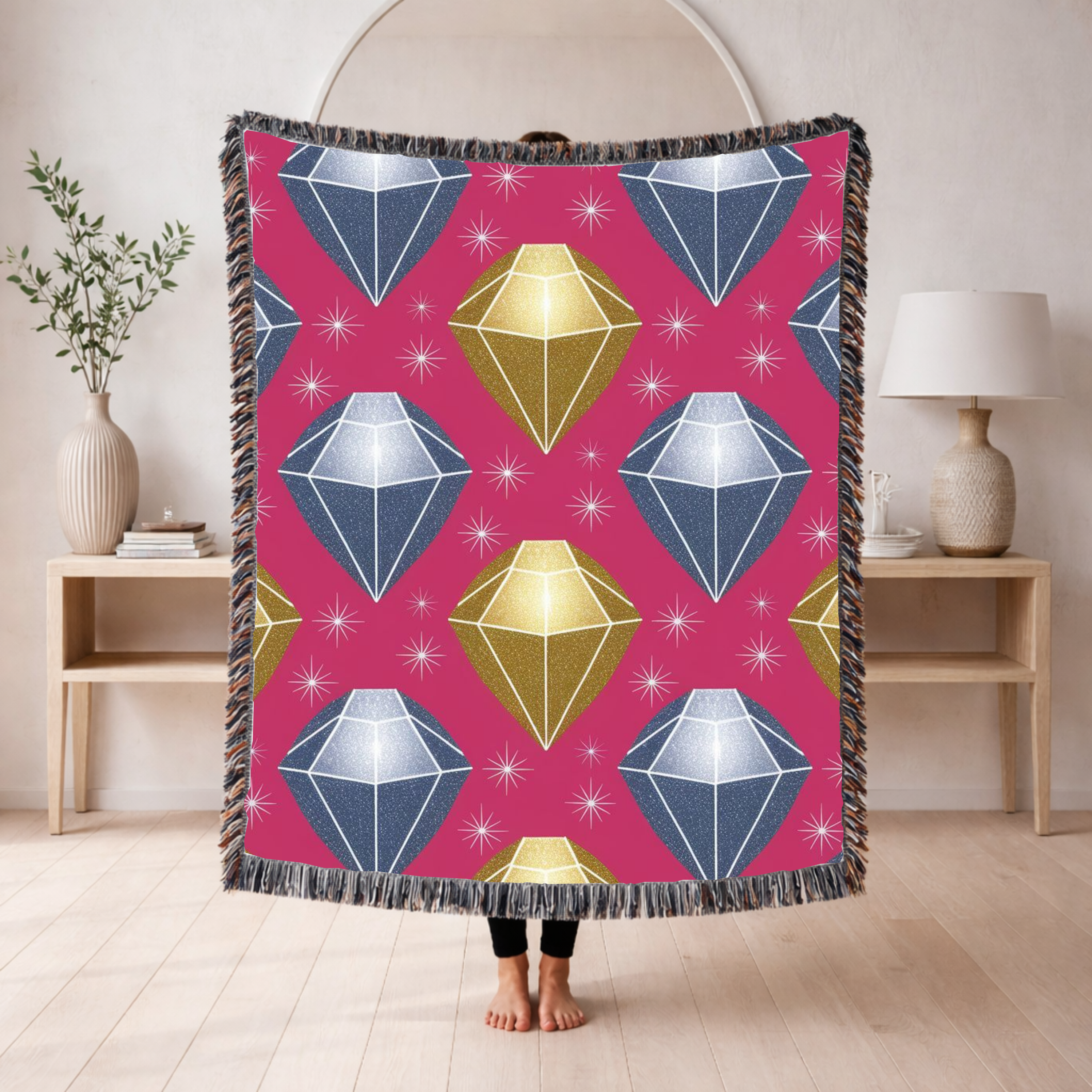 Diamond Glam Throw — 1980s Jewel Sparkle Woven Blanket