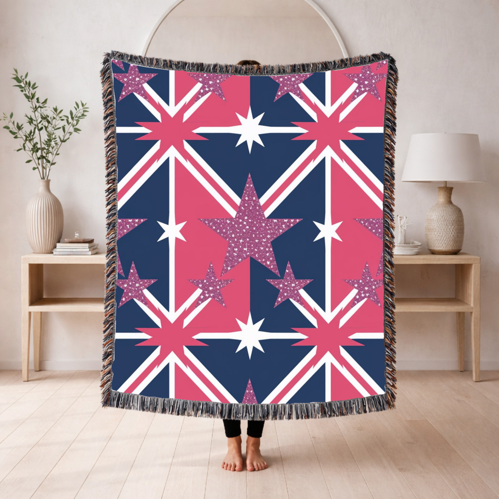 Cool Britannia Throw — 1990s Union Jack & Star Woven Blanket