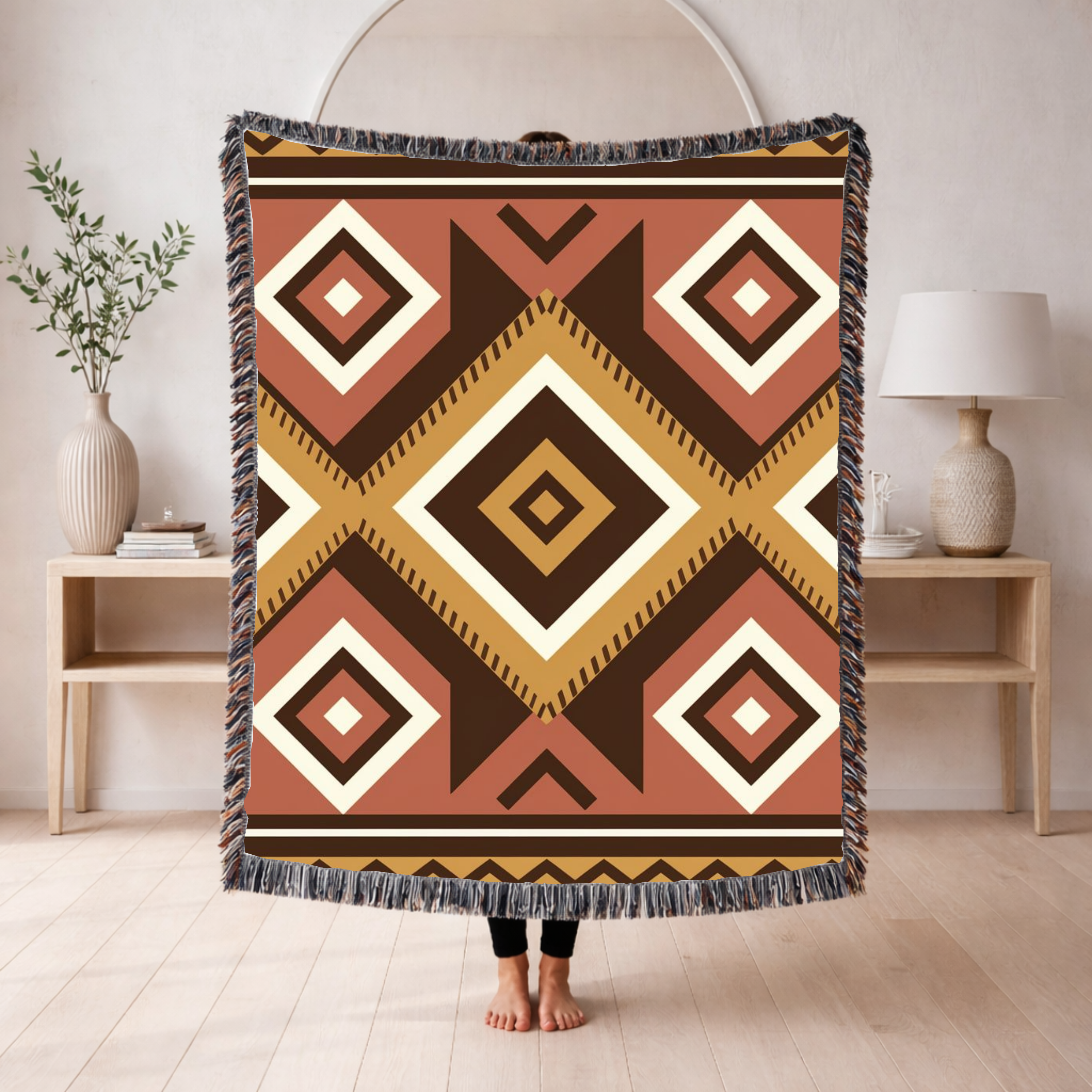 Kilim Star Throw — 1970s Aztec Geometric Woven Blanket