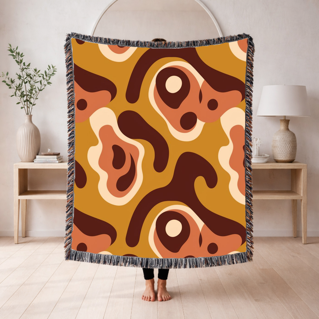 Lava Flow Throw — 1970s Psychedelic Abstract Woven Blanket