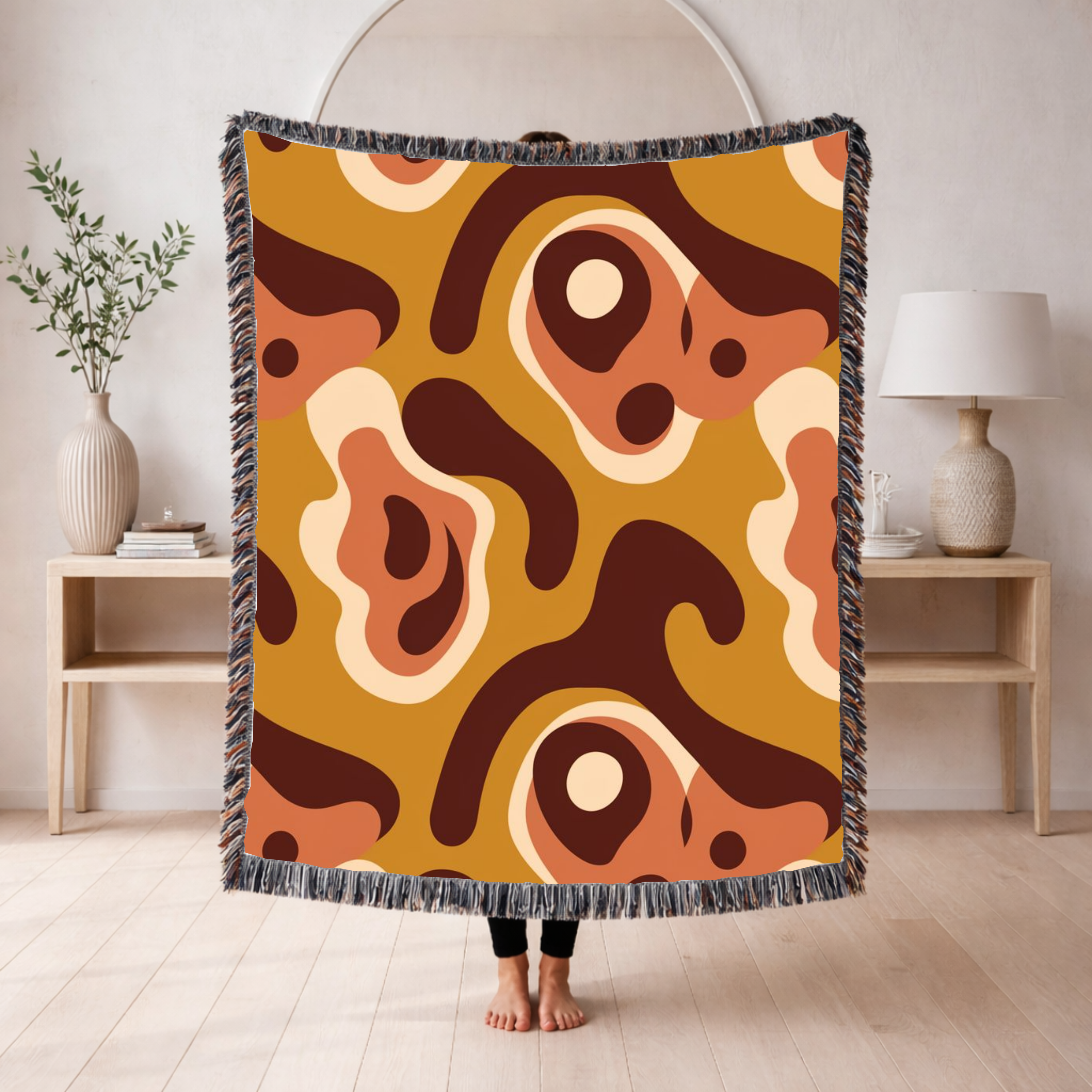 Lava Flow Throw — 1970s Psychedelic Abstract Woven Blanket
