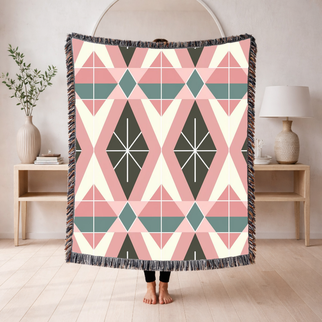 Prism Geo Throw — 1980s Pastel Geometric Woven Blanket
