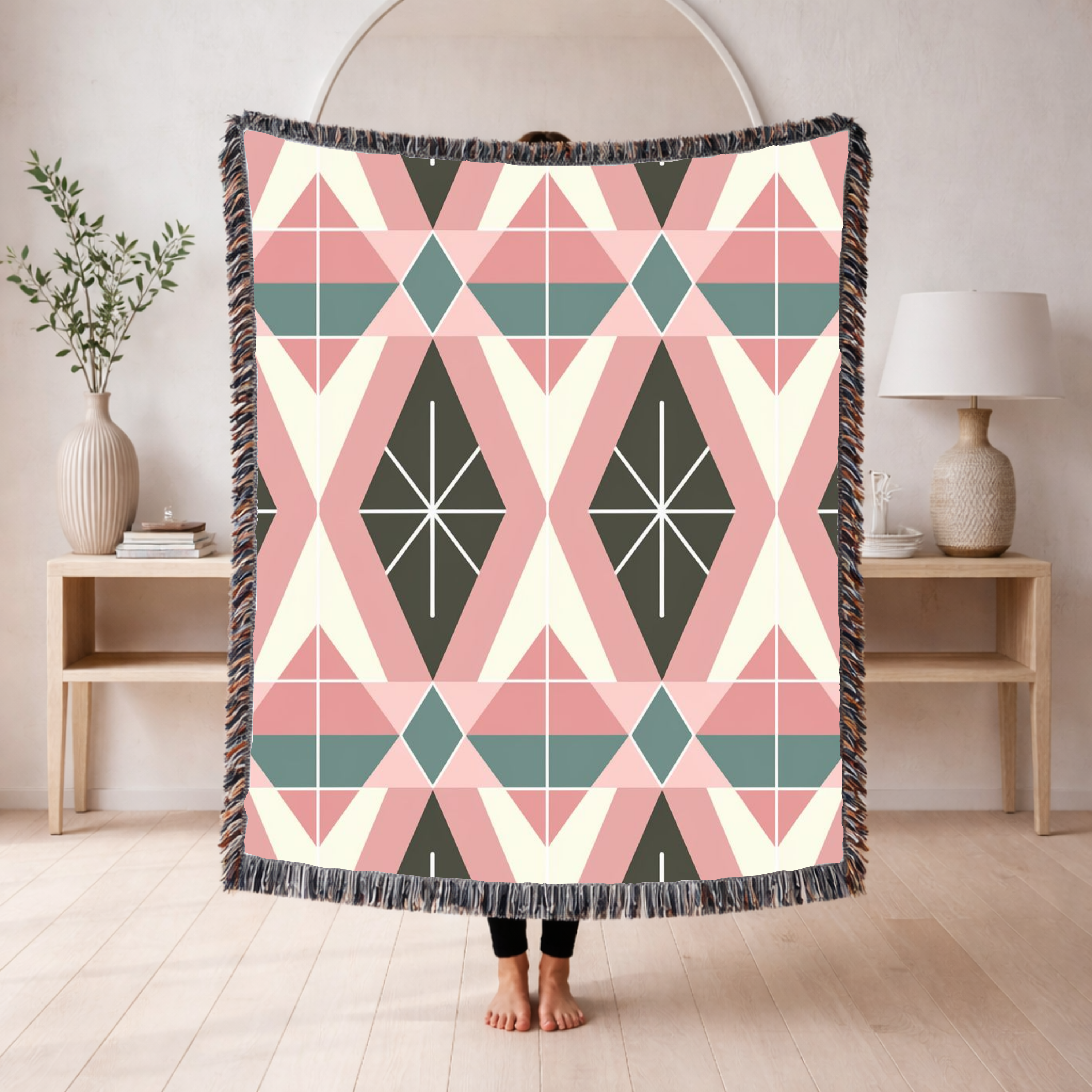 Prism Geo Throw — 1980s Pastel Geometric Woven Blanket