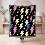 Lightning Strike Throw — 1980s Neon Bolt Woven Blanket