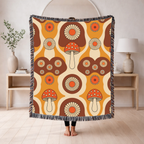 Mushroom Garden Throw — 1970s Retro Fungi Woven Blanket