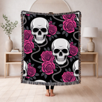 Skull & Roses Throw — 1990s Gothic Skull & Rose Woven Blanket