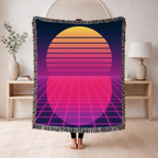 Sunset Grid Throw — 1980s Retrowave Glow Woven Blanket