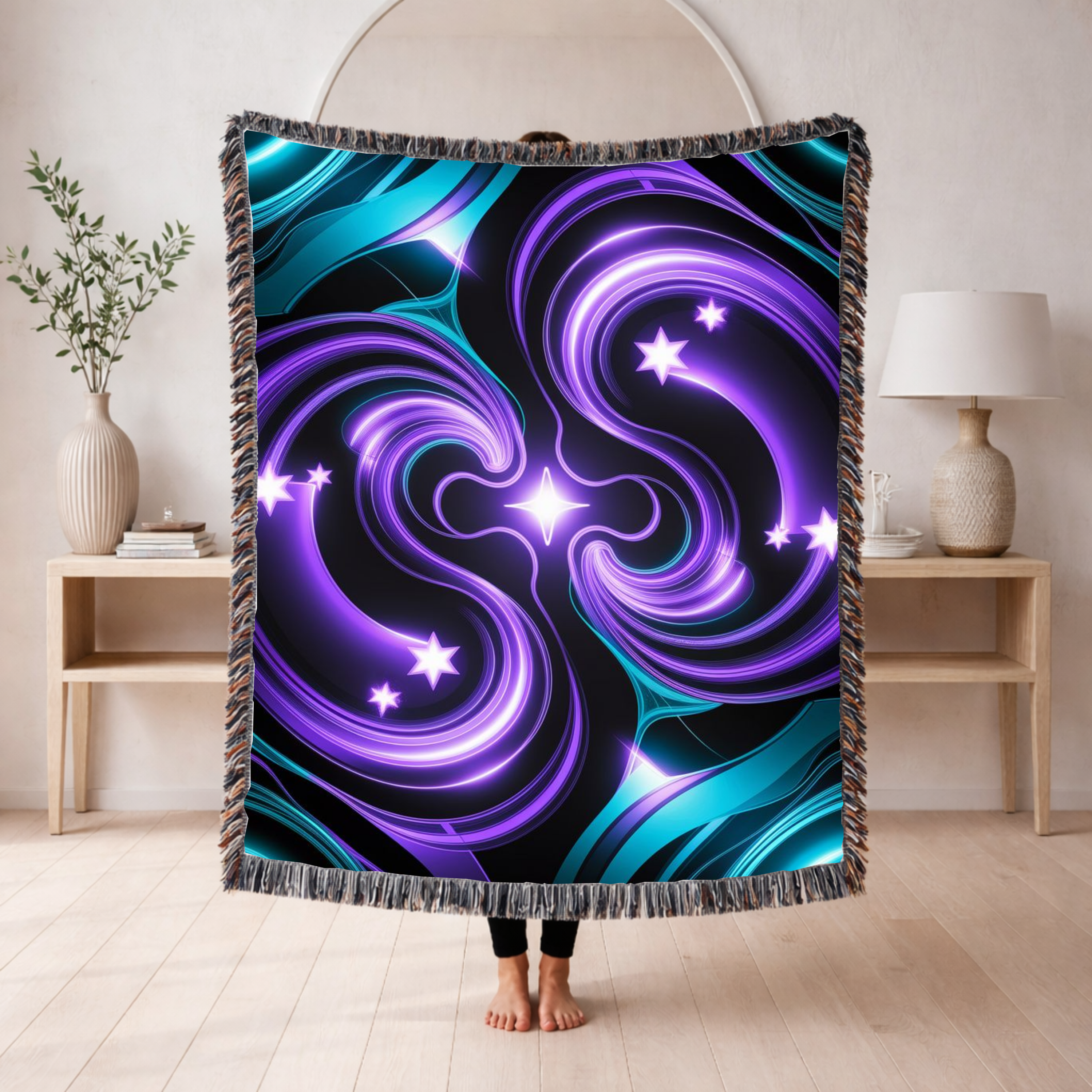 Nebula Throw — 2000s Y2K Neon Swirl Woven Blanket