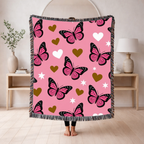 Butterfly Kiss Throw — 2000s Pink Butterfly & Heart Woven Blanket