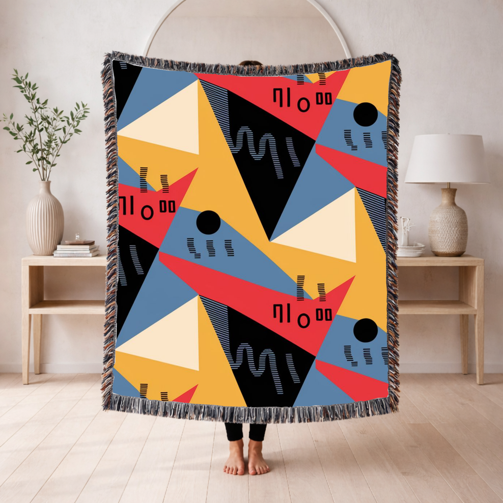 Memphis Sunshine Throw — 1980s Bold Geometric Woven Blanket