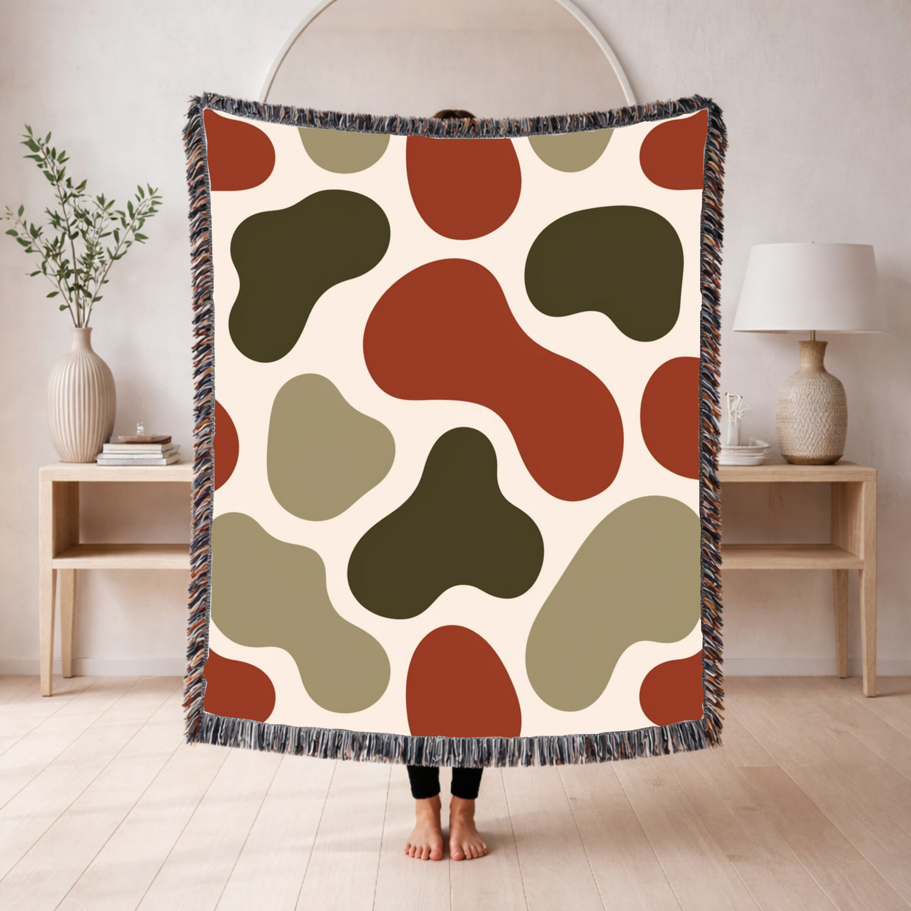 River Stone Throw — 1970s Abstract Organic Woven Blanket