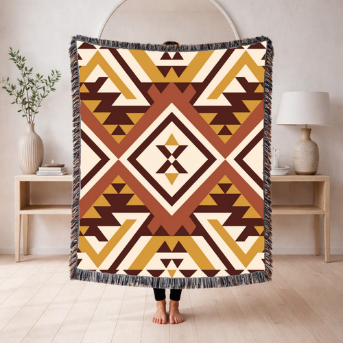 Canyon Weave Throw — 1970s Navajo Diamond Woven Blanket
