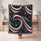 Stardust Throw — 2000s Y2K Rainbow Star Swirl Woven Blanket