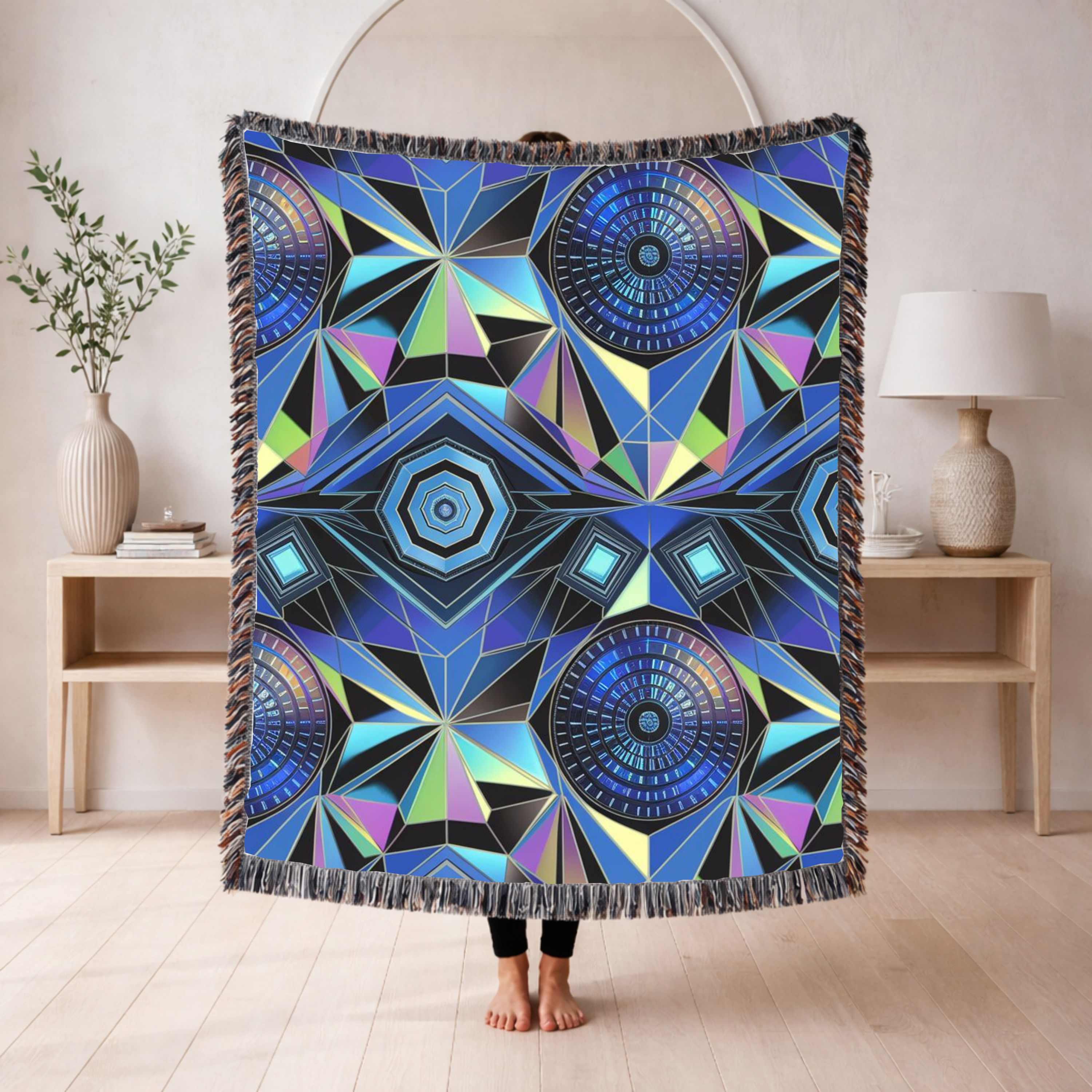 Crystal Throw — 2000s Y2K Kaleidoscope Gem Woven Blanket