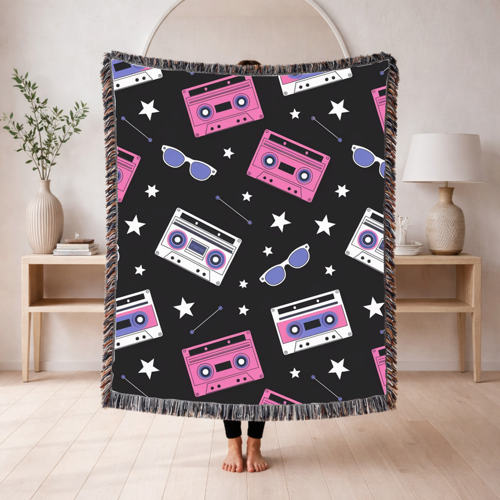 Mixtape Throw — 1980s Boombox & Cassette Woven Blanket