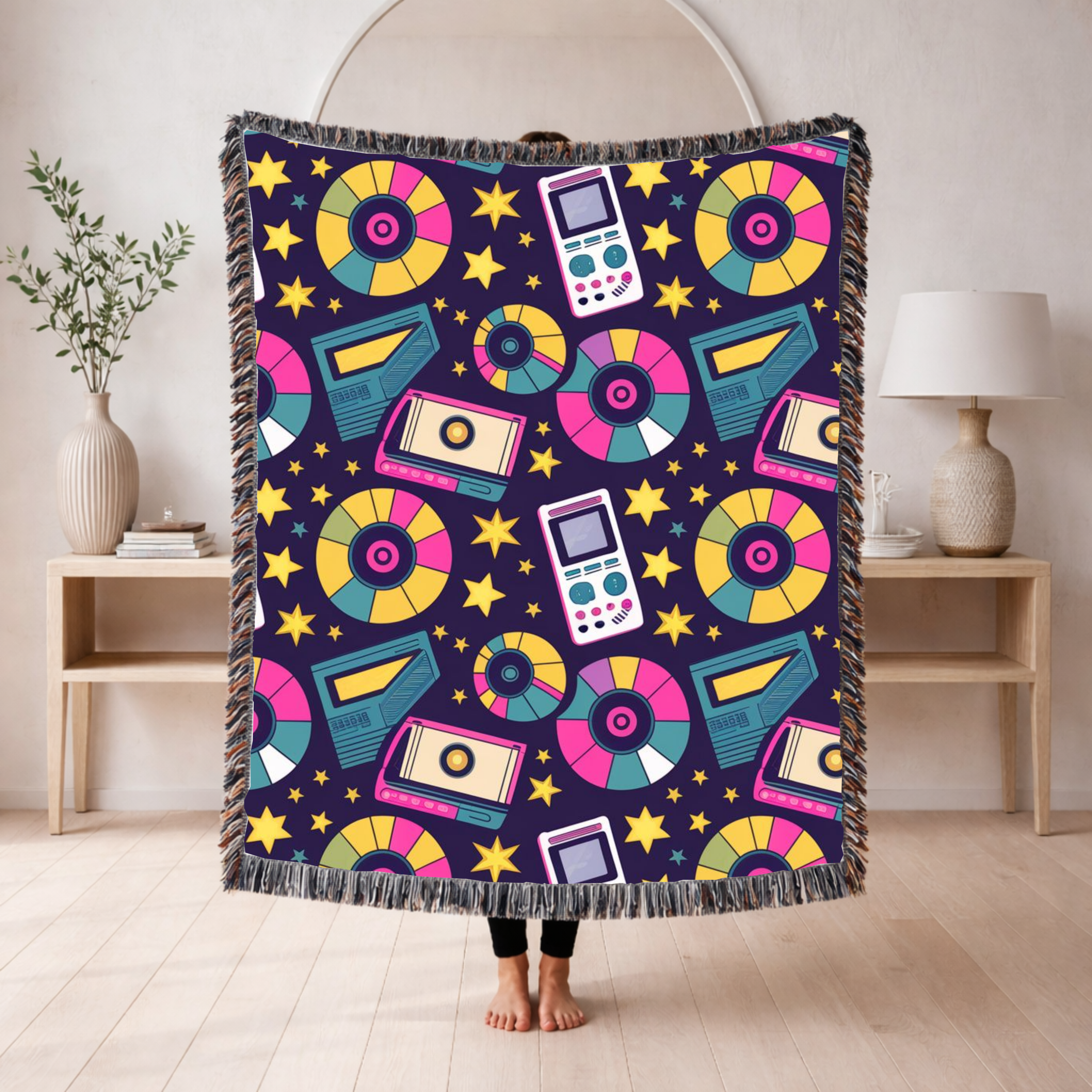 Press Play Throw — 1990s CD Player Woven Blanket
