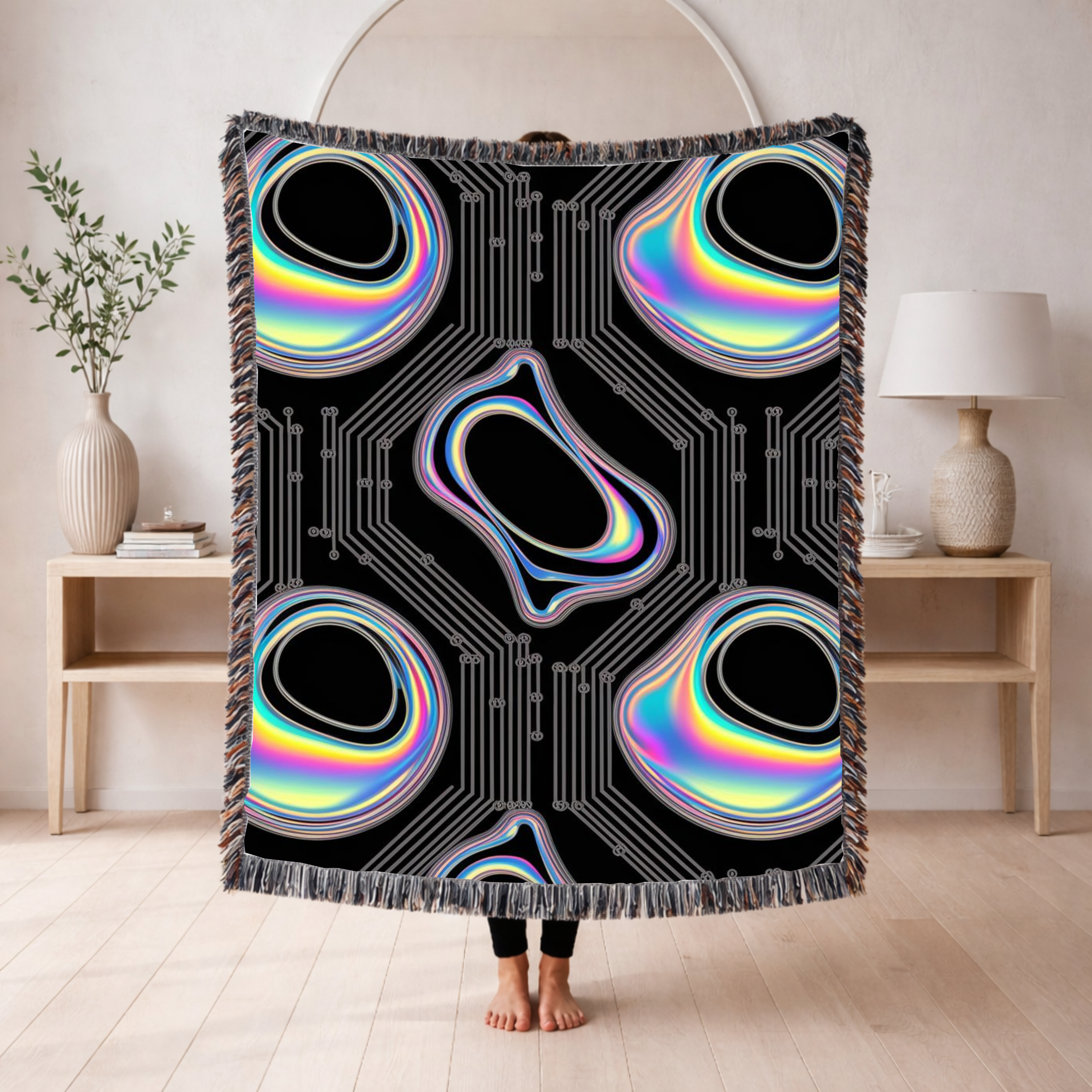 🌈 Plasma Throw — 2000s Y2K Holographic Circuit Woven Blanket