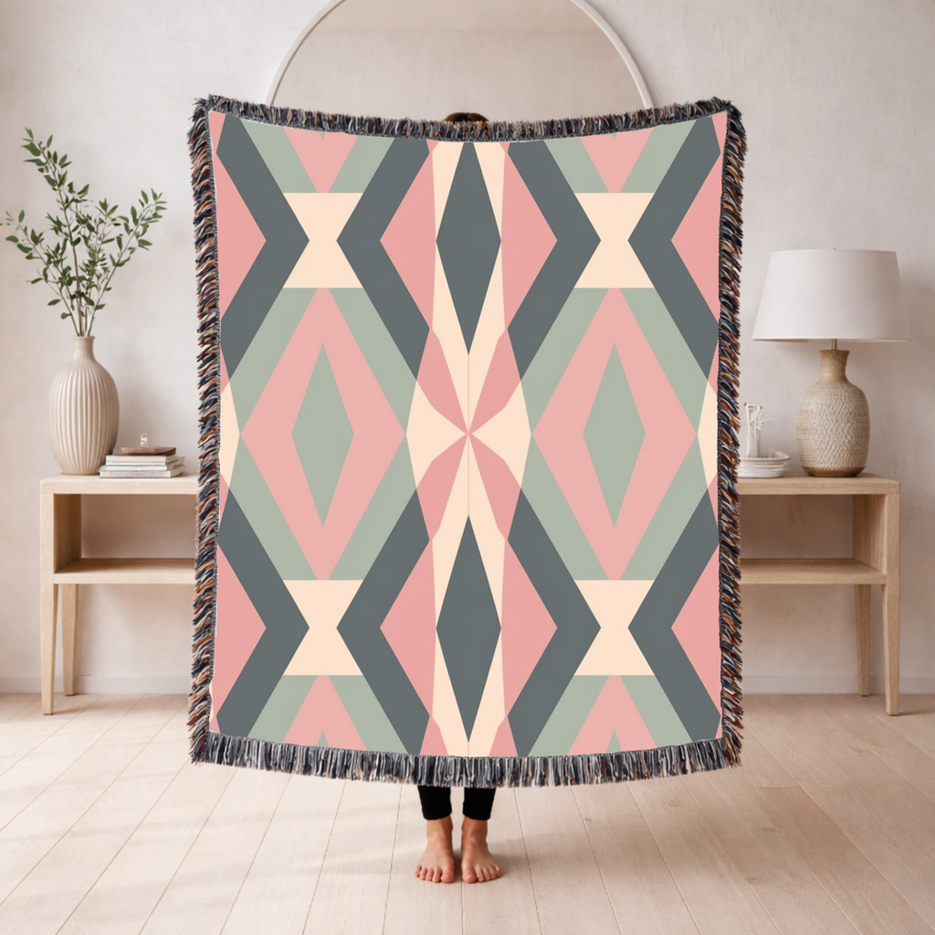 Diamond Lattice Throw — 1980s Pastel Elegance Woven Blanket