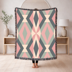 Diamond Lattice Throw — 1980s Pastel Elegance Woven Blanket