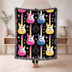 Rock Flame Throw — 1980s Guitar Fire Woven Blanket