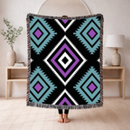 Neon Tribe Throw — 1990s Teal & Purple Geometric Woven Blanket
