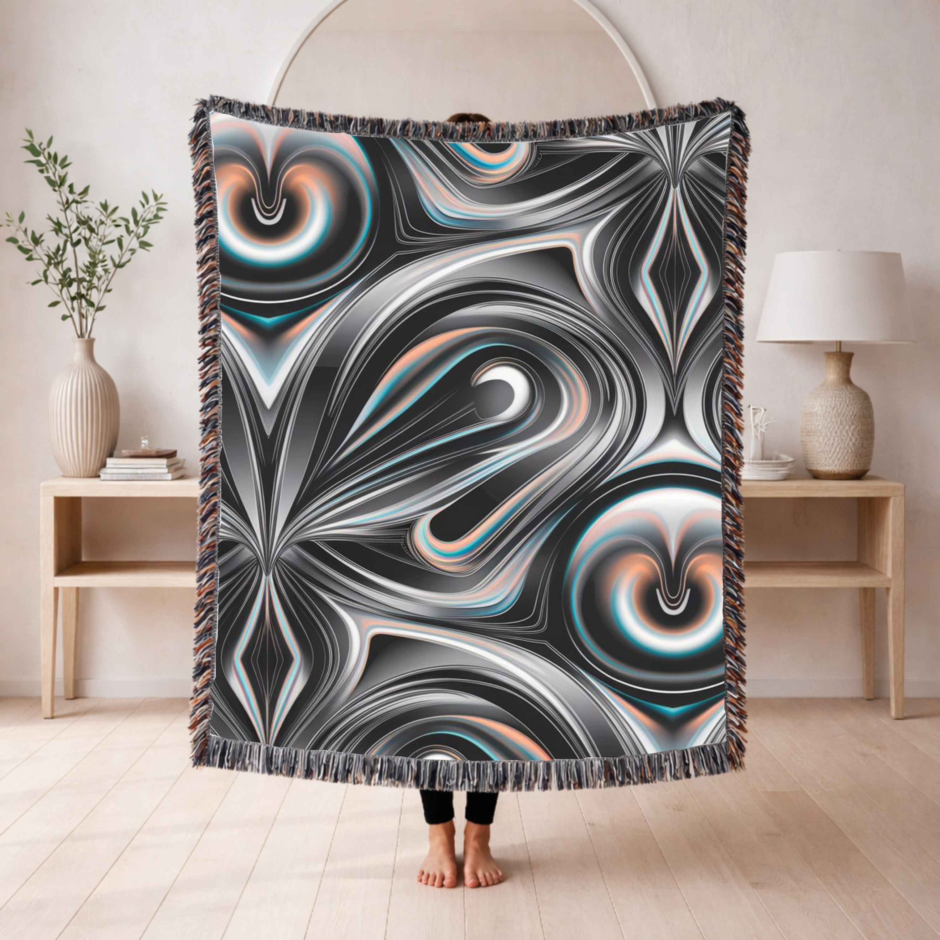 Mercury Throw — 2000s Y2K Chrome & Iridescent Woven Blanket