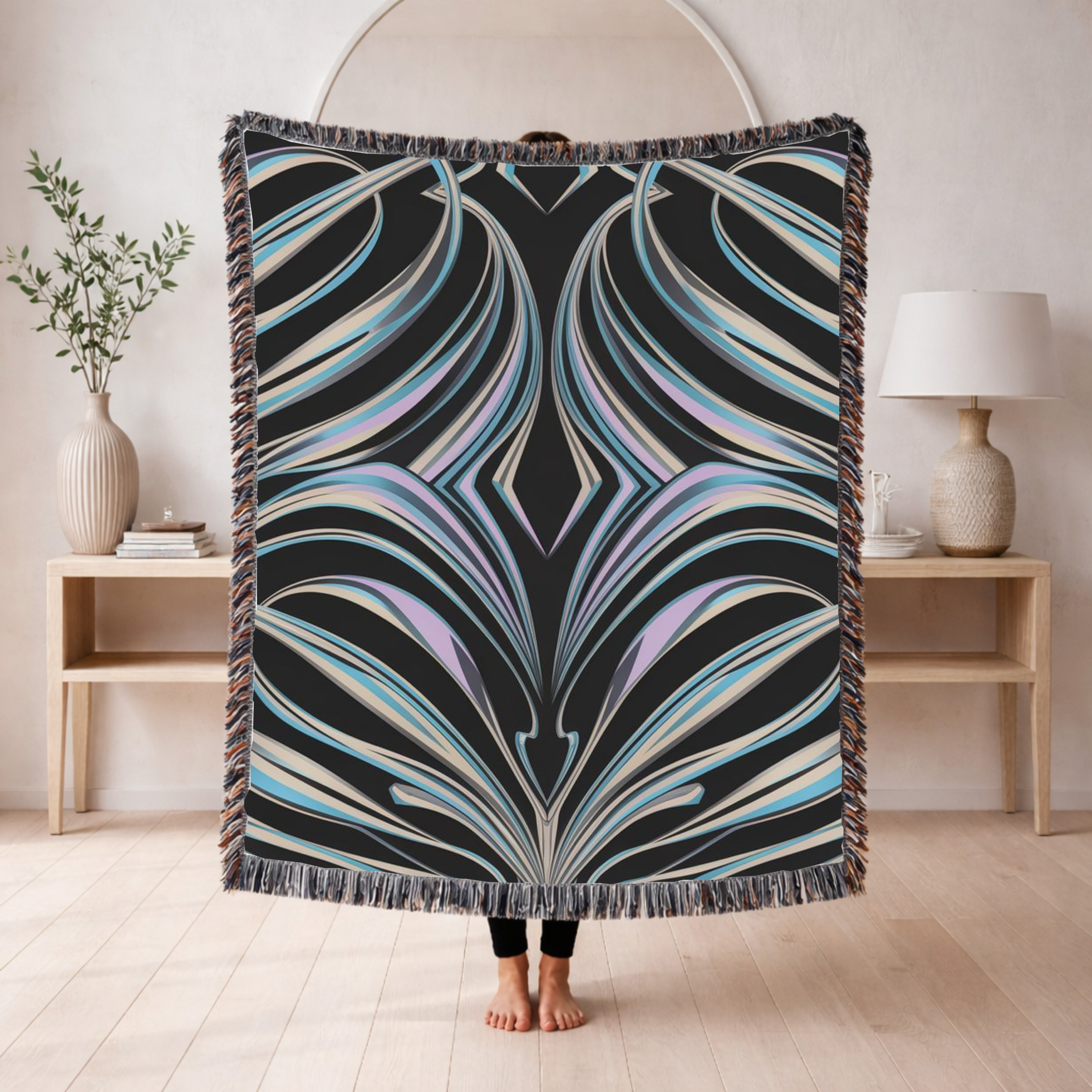 Aurora Throw — 2000s Y2K Iridescent Ribbon Woven Blanket
