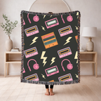 Walkman Throw — 1980s Headphones & Cassette Woven Blanket