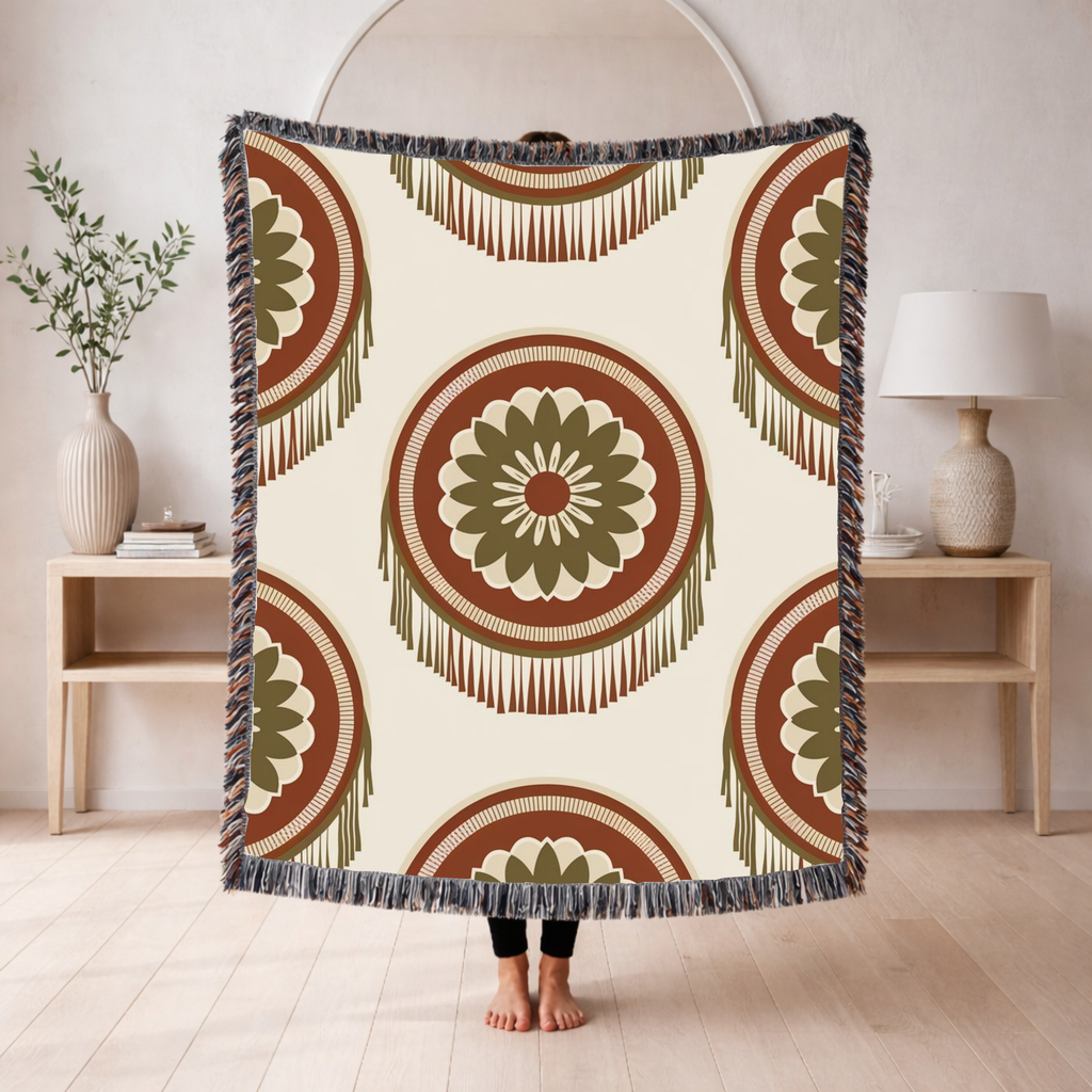 Dreamcatcher Throw — 1970s Bohemian Circle Woven Blanket