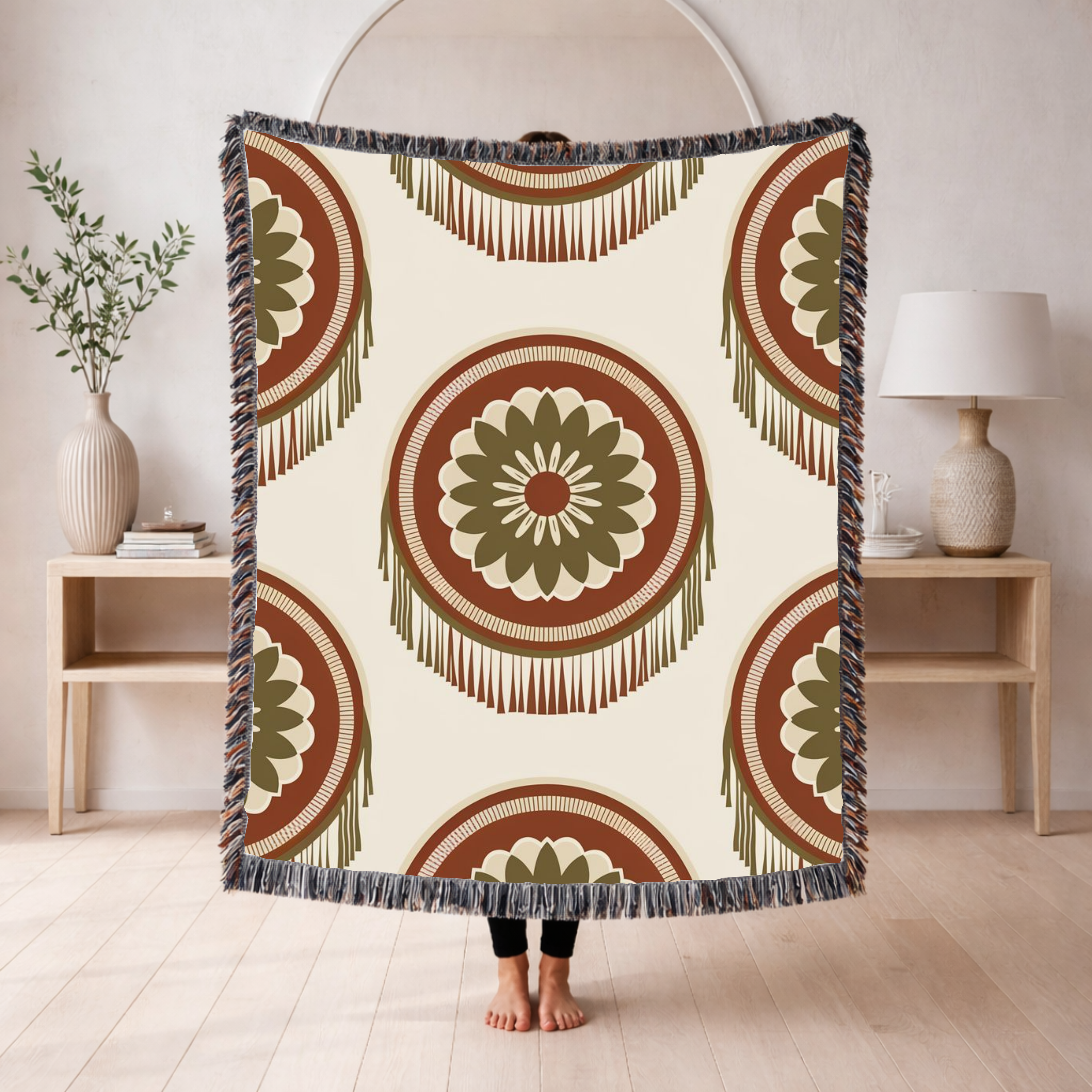 Dreamcatcher Throw — 1970s Bohemian Circle Woven Blanket