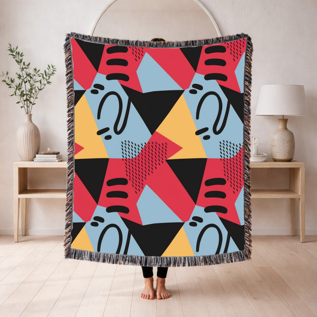 Memphis Night Throw — 1980s Geometric Art Woven Blanket