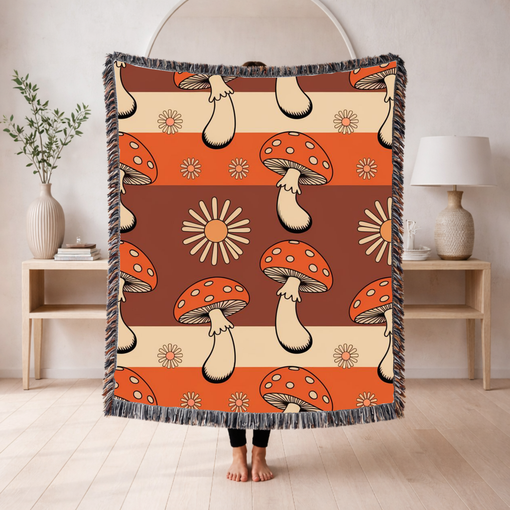 Stripe Shroom Throw — 1970s Retro Stripe Woven Blanket